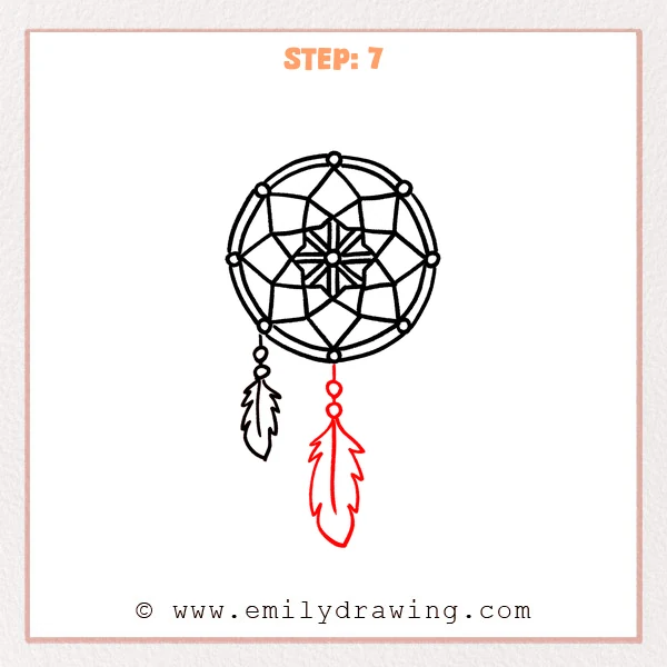 how to draw a dream catcher - A dream catcher with a new bottom hanging bead string and a longer second feather added beneath the hoop.